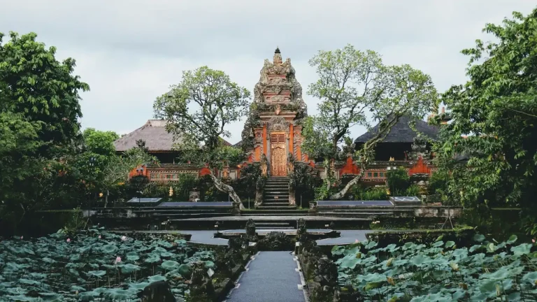 Balinese temple with a lotus pond in Ubud
