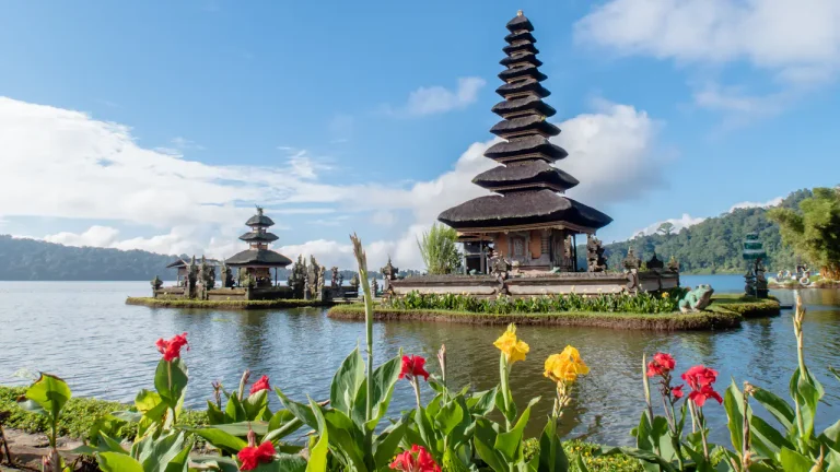 Pura Ulun Danu Bratan temple on a lake in Bali