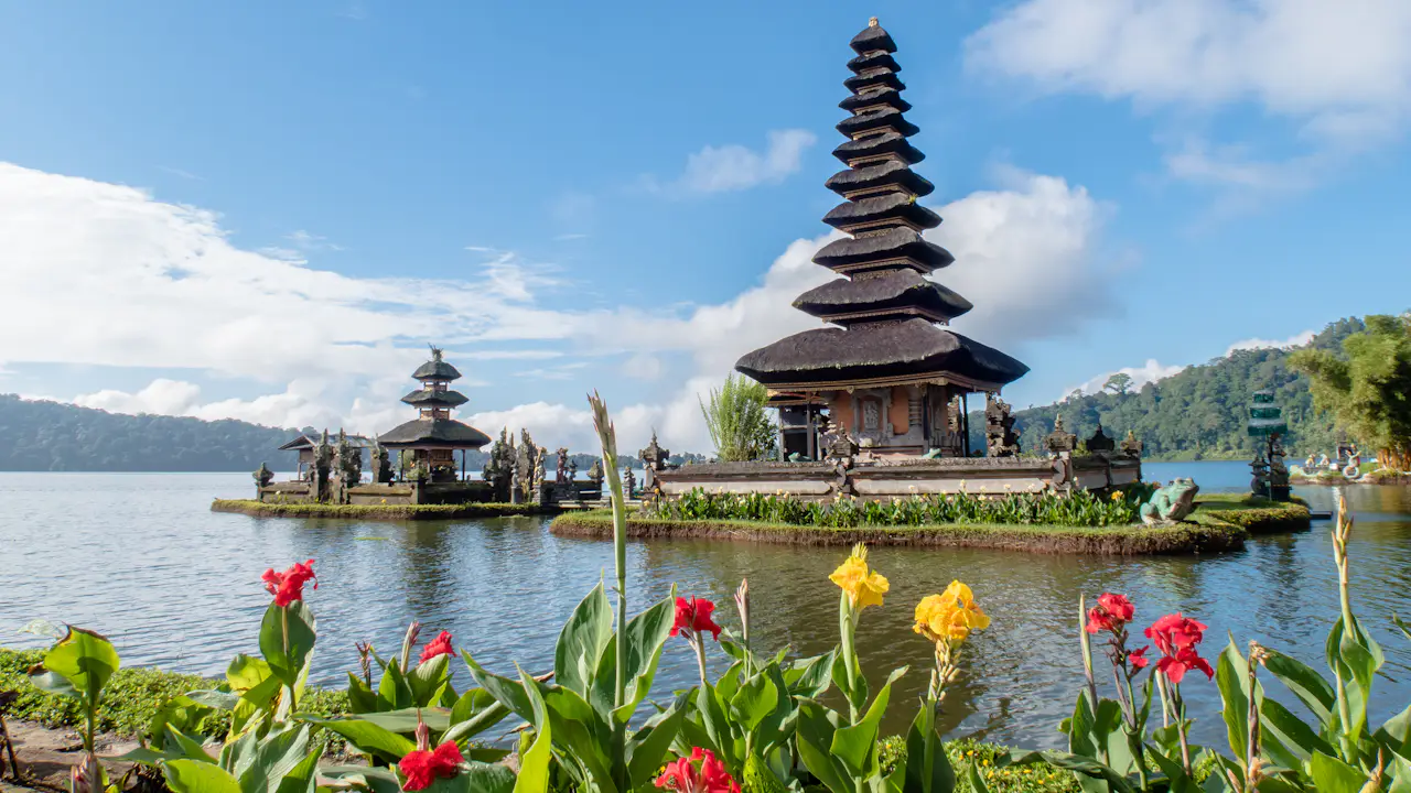 Pura Ulun Danu Bratan temple on a lake in Bali